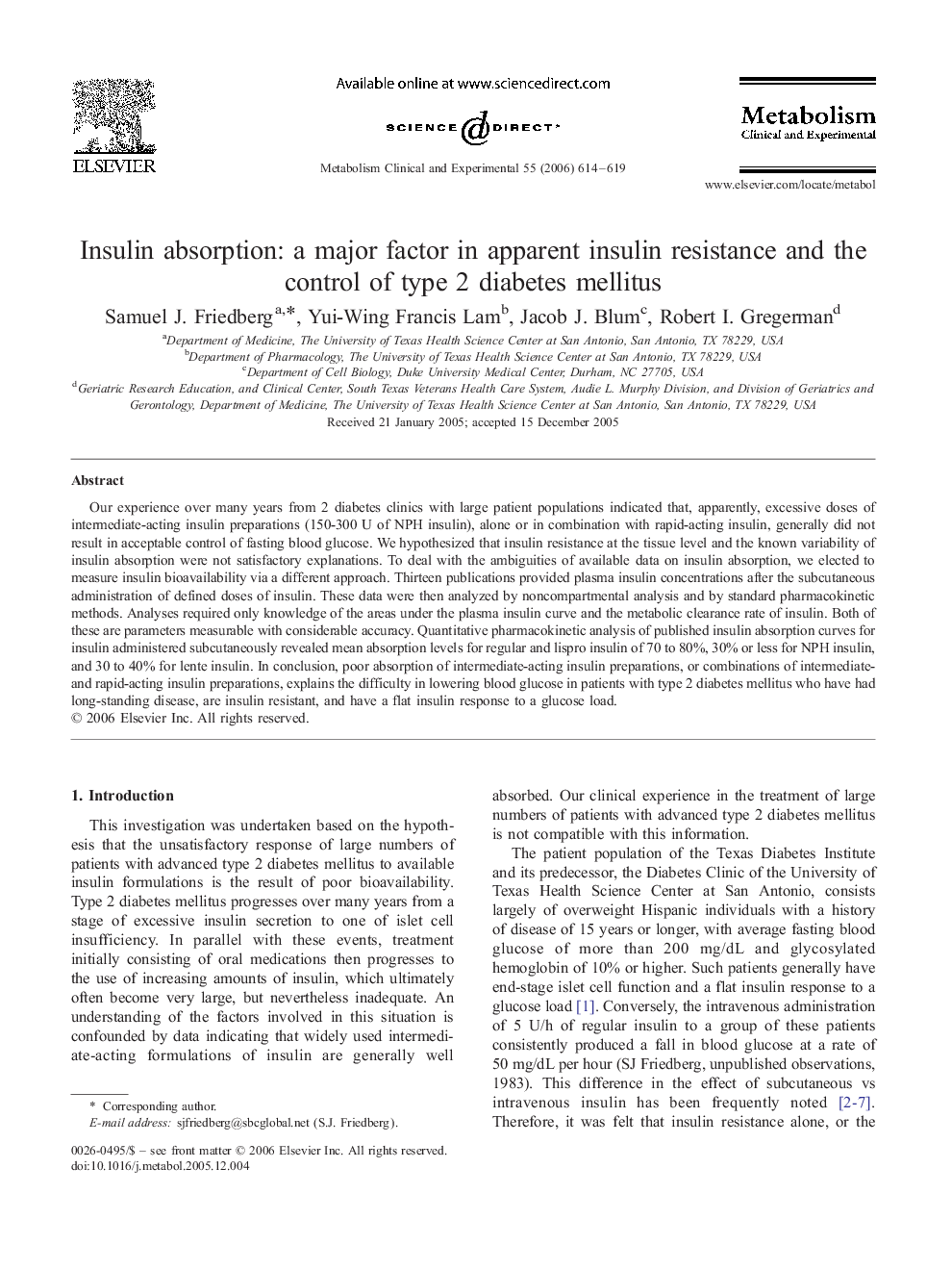 Insulin absorption: a major factor in apparent insulin resistance and the control of type 2 diabetes mellitus