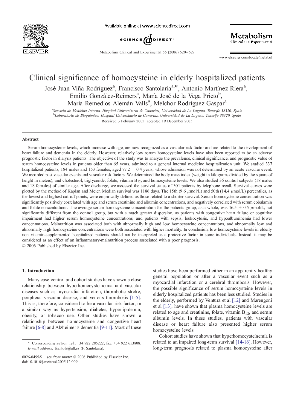 عکس صفحه اول مقاله: Clinical significance of homocysteine in elderly hospitalized patients Clinical significance of homocysteine in elderly hospitalized patients
