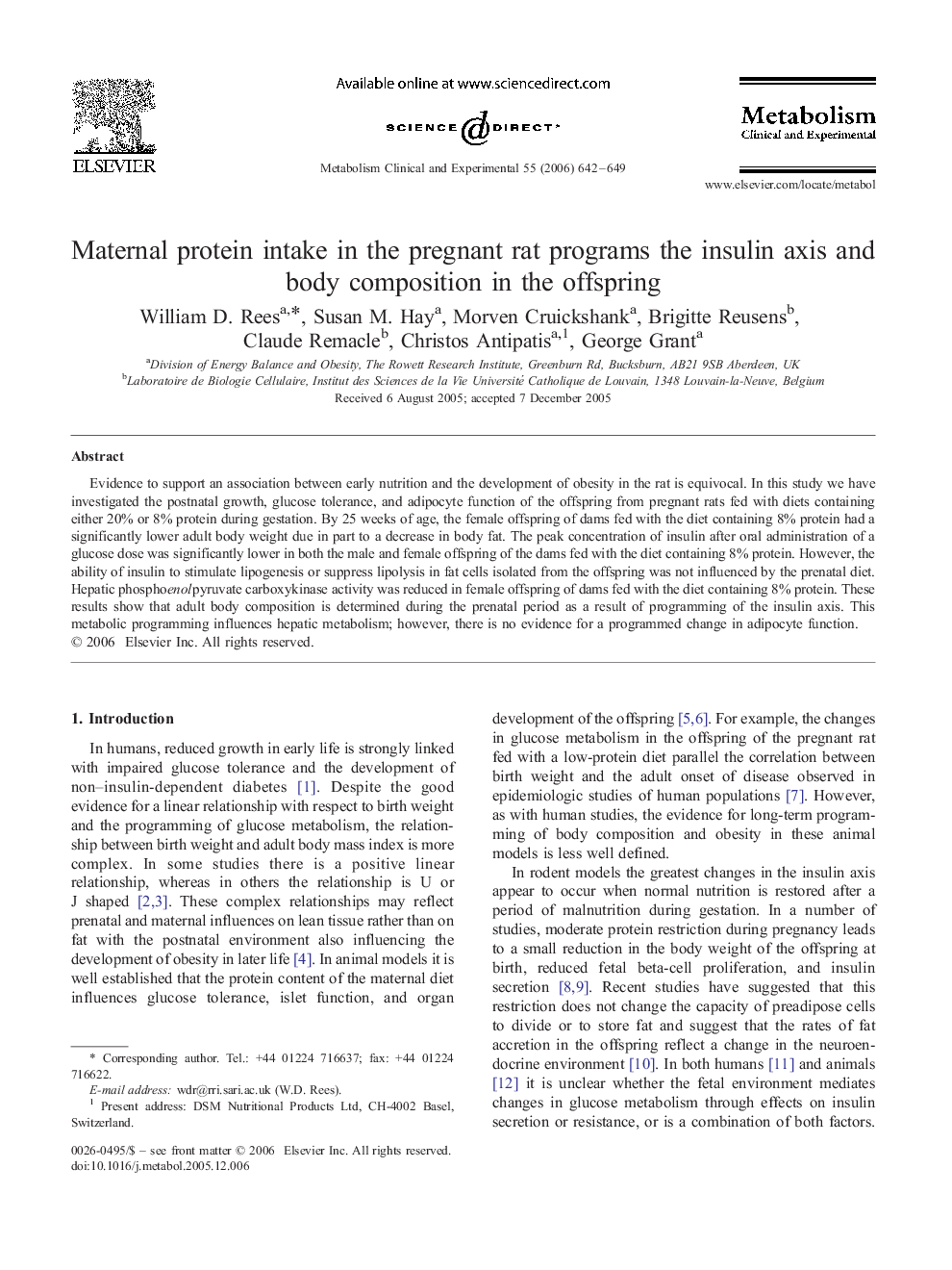 Maternal protein intake in the pregnant rat programs the insulin axis and body composition in the offspring
