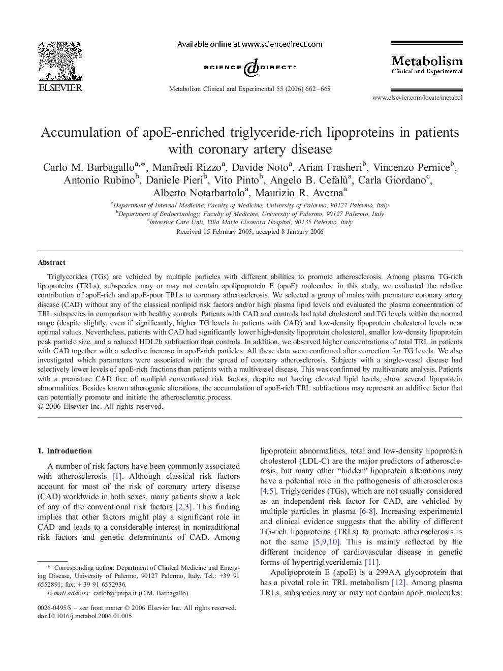 Accumulation of apoE-enriched triglyceride-rich lipoproteins in patients with coronary artery disease