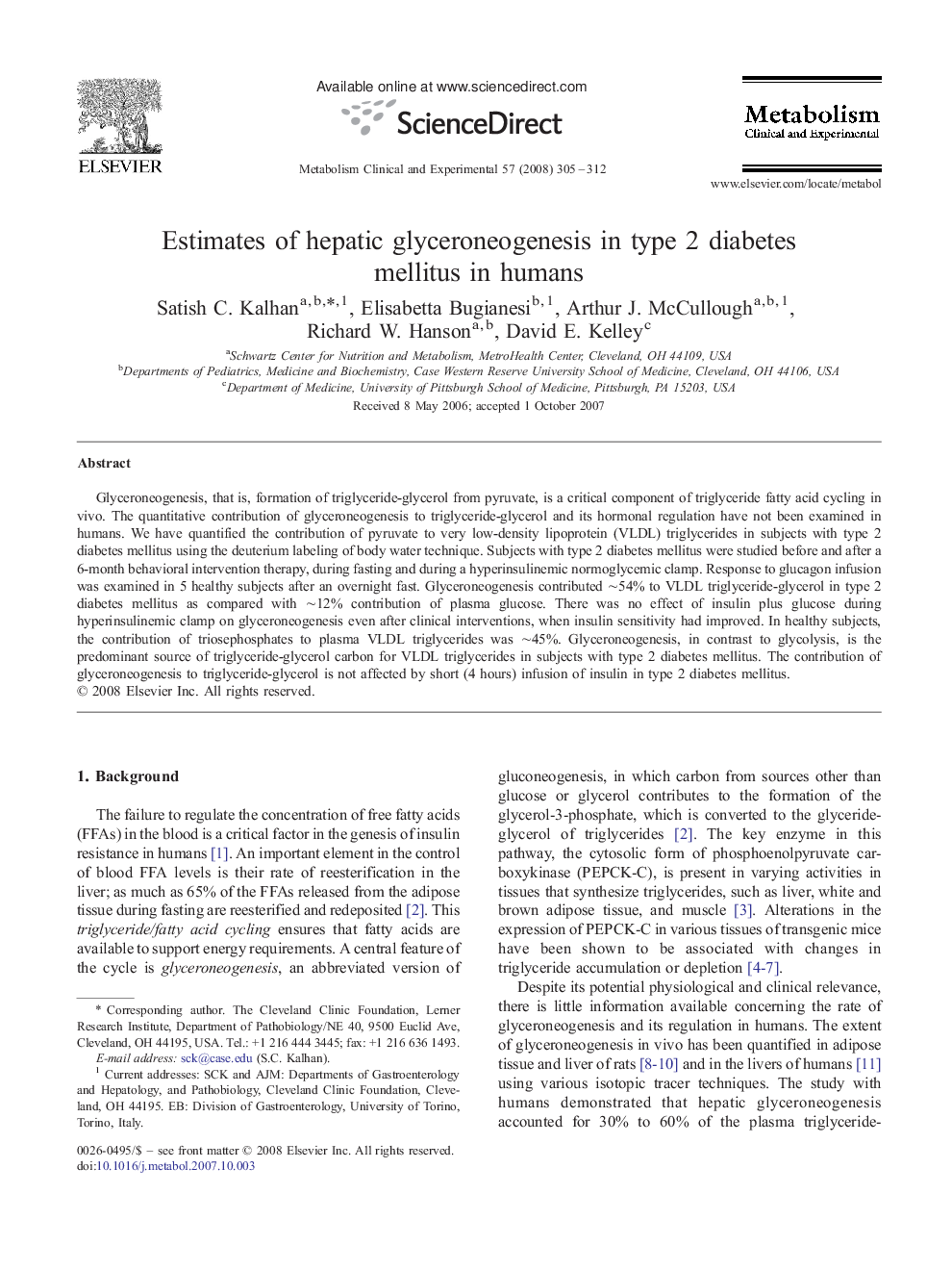 Estimates of hepatic glyceroneogenesis in type 2 diabetes mellitus in humans