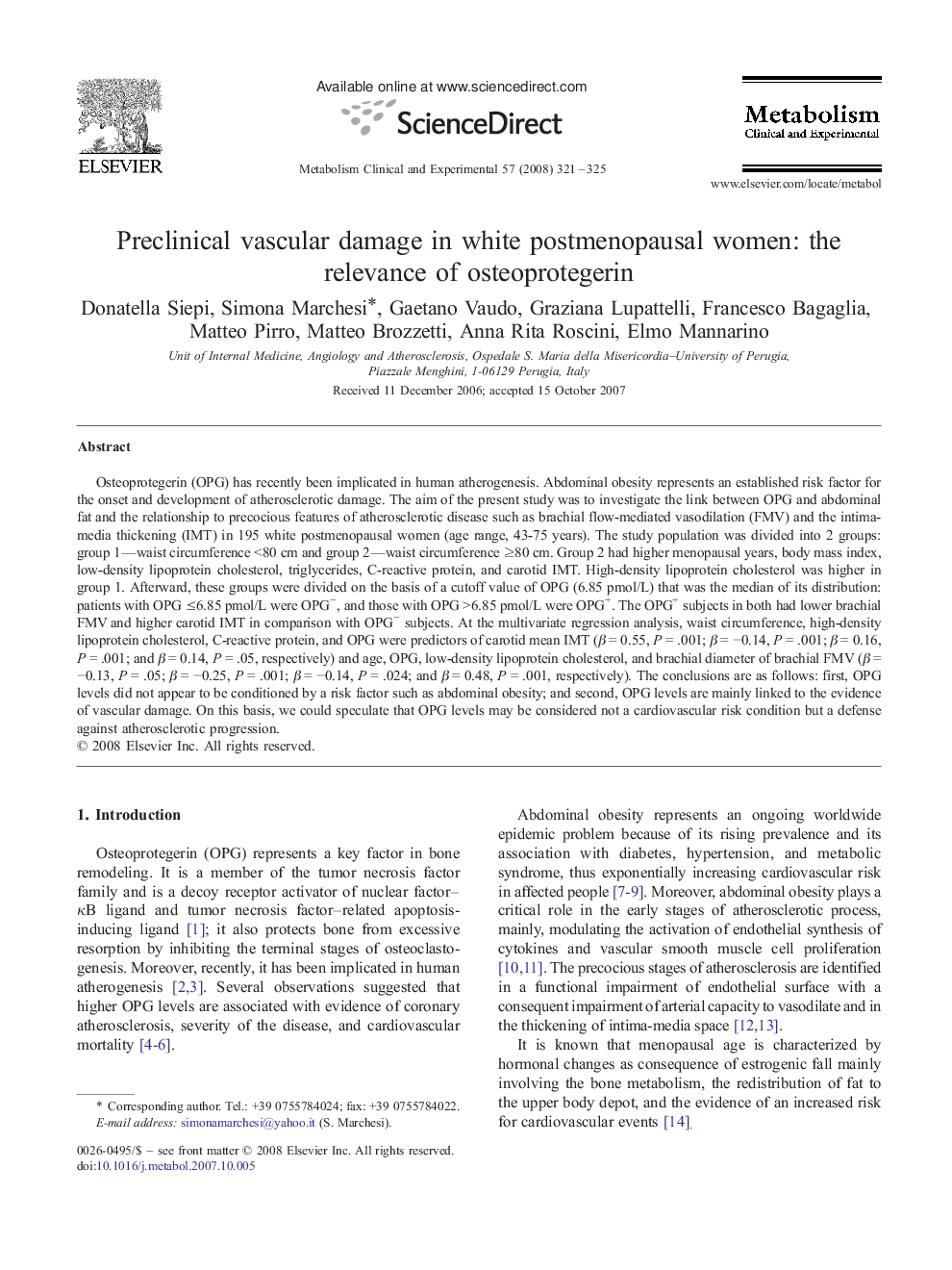 Preclinical vascular damage in white postmenopausal women: the relevance of osteoprotegerin
