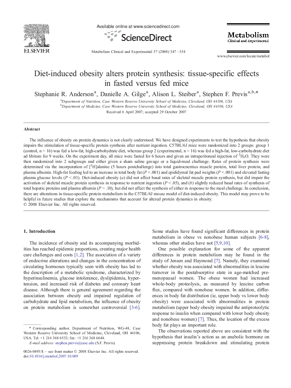 Diet-induced obesity alters protein synthesis: tissue-specific effects in fasted versus fed mice