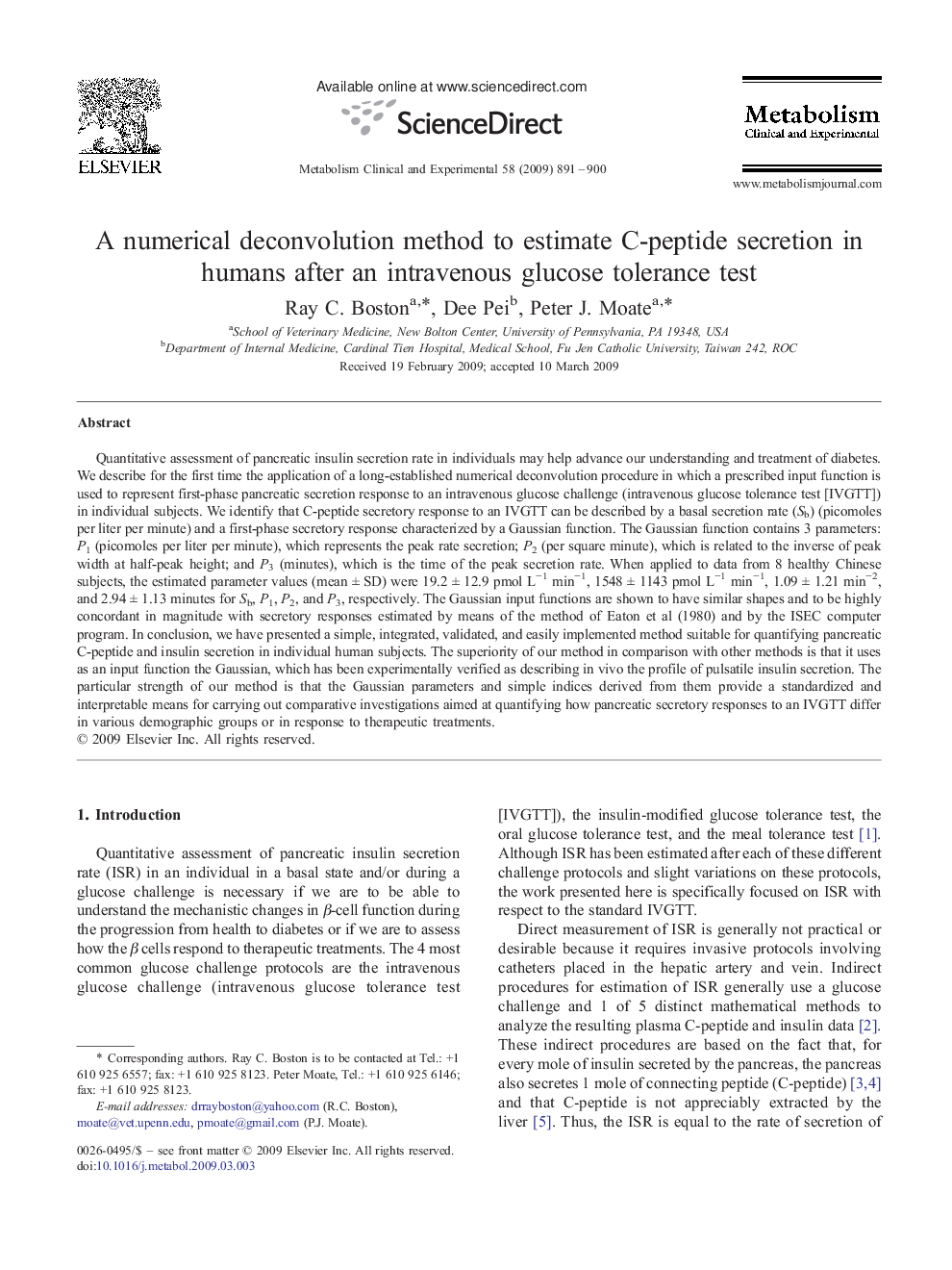 A numerical deconvolution method to estimate C-peptide secretion in humans after an intravenous glucose tolerance test
