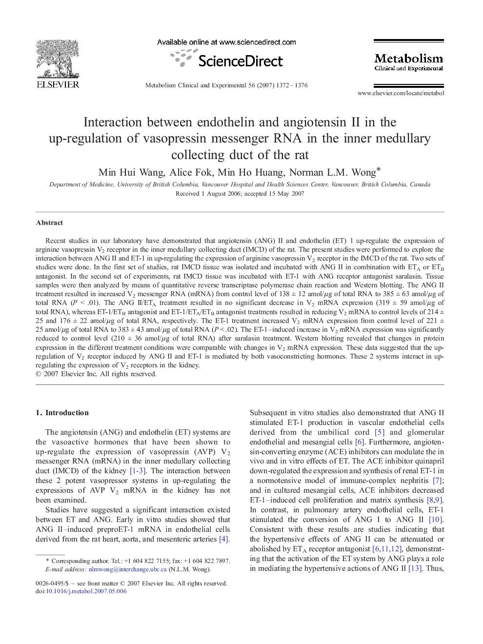 Interaction between endothelin and angiotensin II in the up-regulation of vasopressin messenger RNA in the inner medullary collecting duct of the rat
