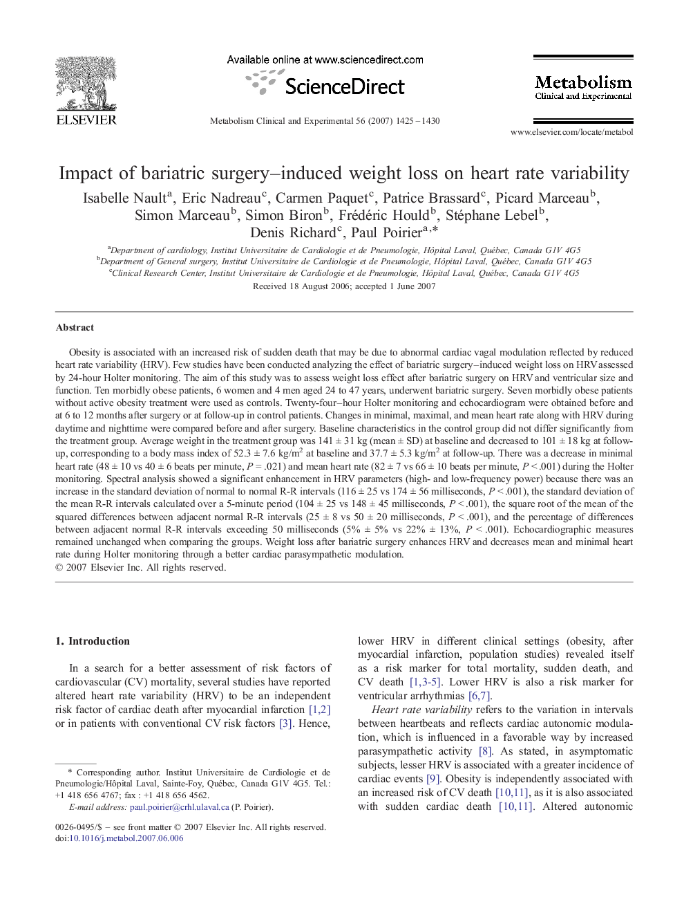 Impact of bariatric surgery–induced weight loss on heart rate variability