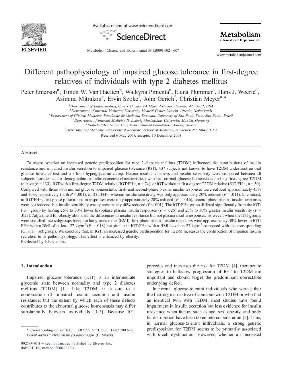 Different pathophysiology of impaired glucose tolerance in first-degree relatives of individuals with type 2 diabetes mellitus