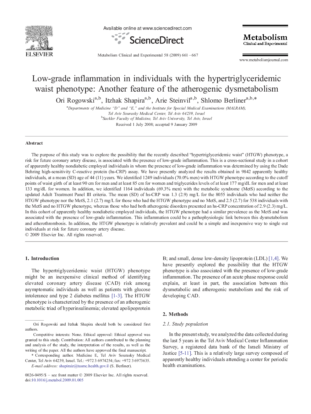 Low-grade inflammation in individuals with the hypertriglyceridemic waist phenotype: Another feature of the atherogenic dysmetabolism 