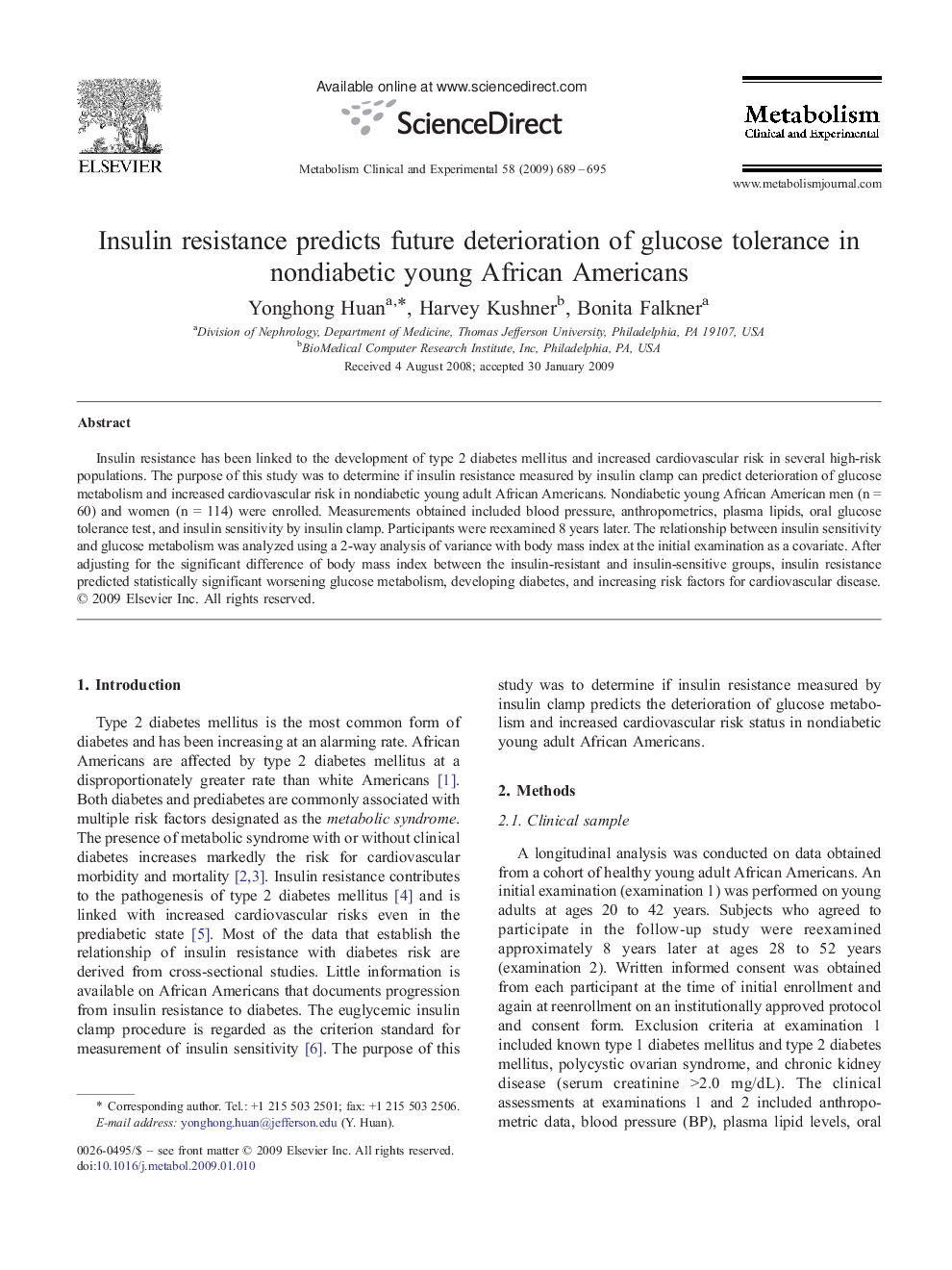 Insulin resistance predicts future deterioration of glucose tolerance in nondiabetic young African Americans