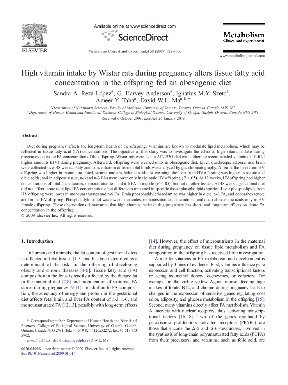 High vitamin intake by Wistar rats during pregnancy alters tissue fatty acid concentration in the offspring fed an obesogenic diet