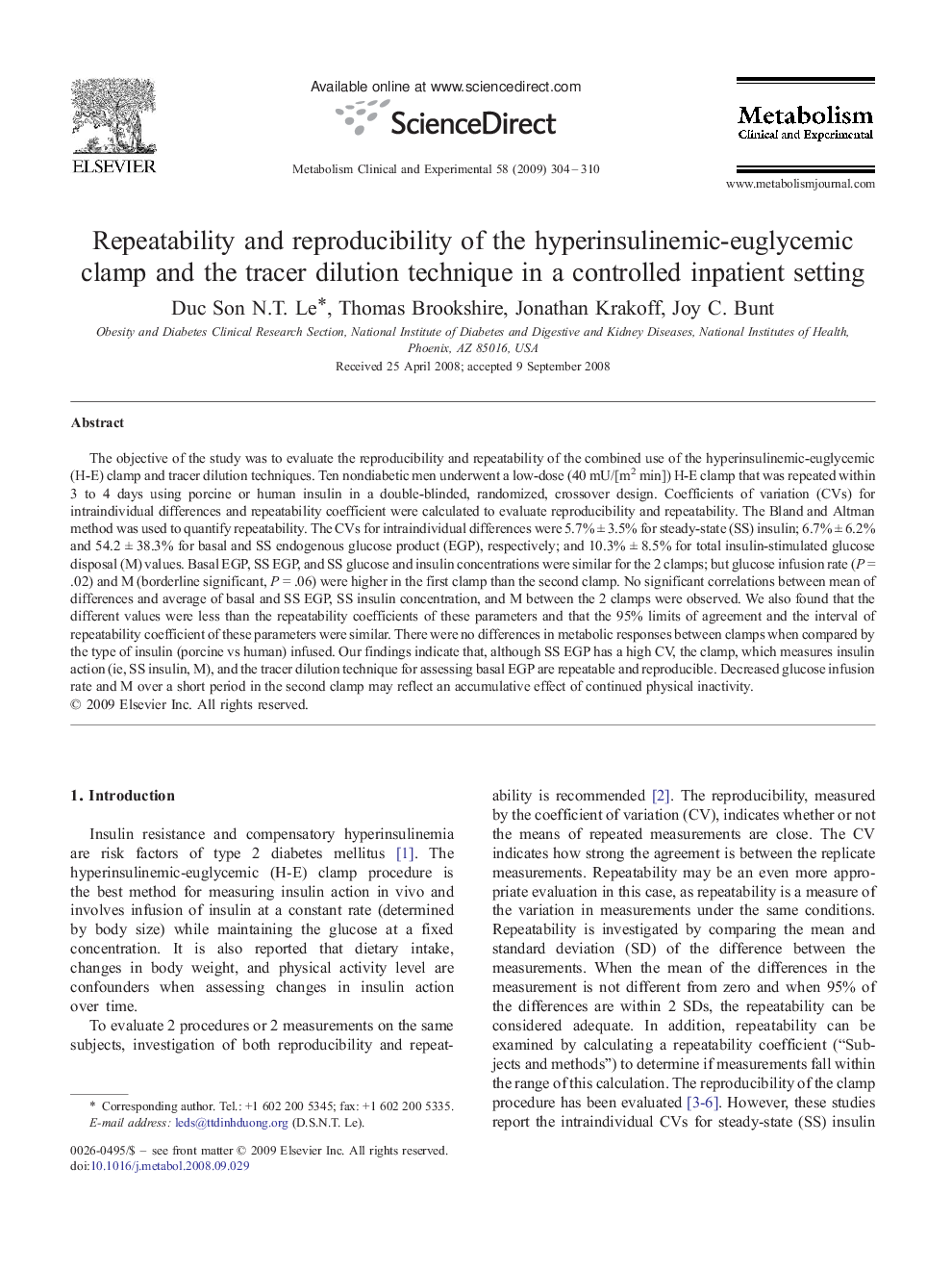 Repeatability and reproducibility of the hyperinsulinemic-euglycemic clamp and the tracer dilution technique in a controlled inpatient setting