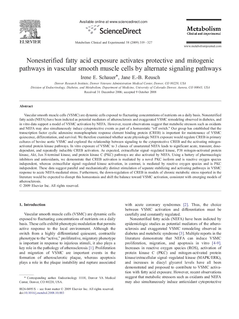 Nonesterified fatty acid exposure activates protective and mitogenic pathways in vascular smooth muscle cells by alternate signaling pathways