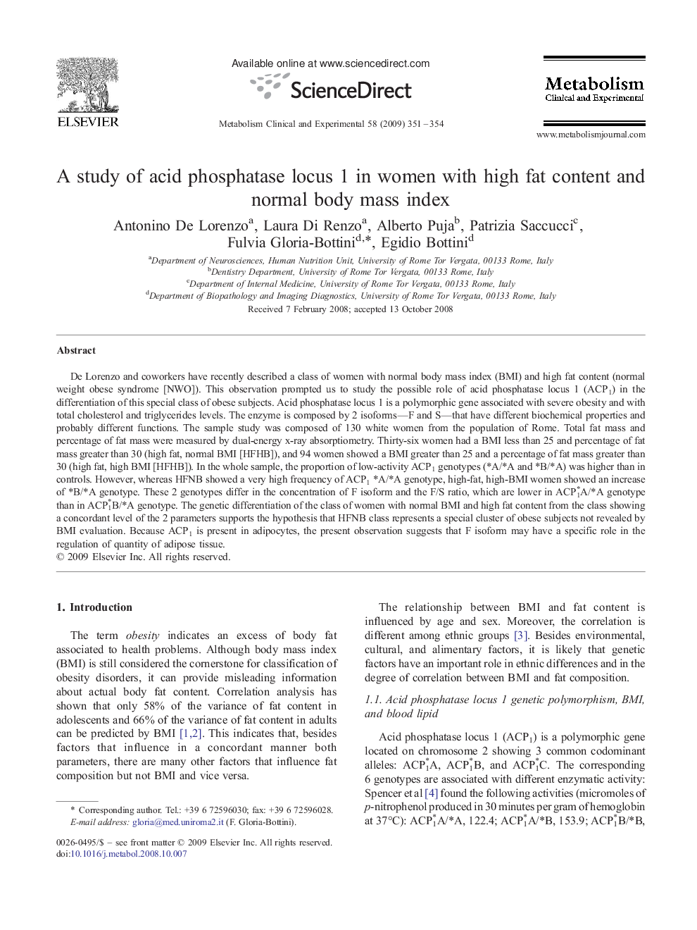 A study of acid phosphatase locus 1 in women with high fat content and normal body mass index