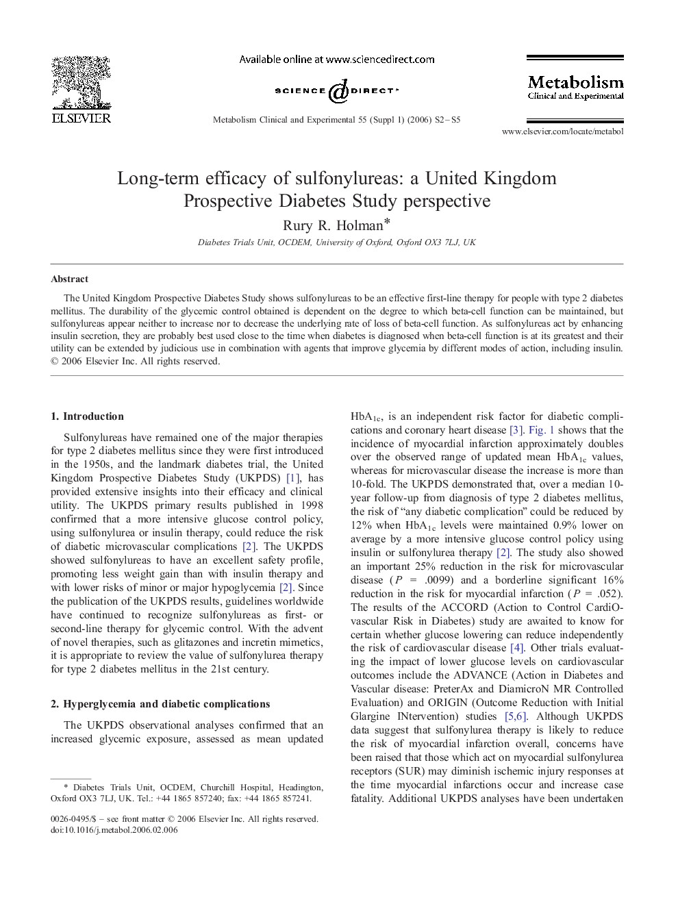 Long-term efficacy of sulfonylureas: a United Kingdom Prospective Diabetes Study perspective