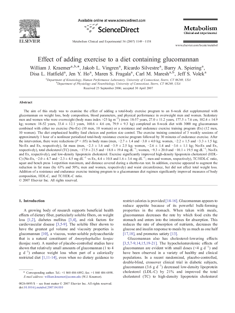 Effect of adding exercise to a diet containing glucomannan