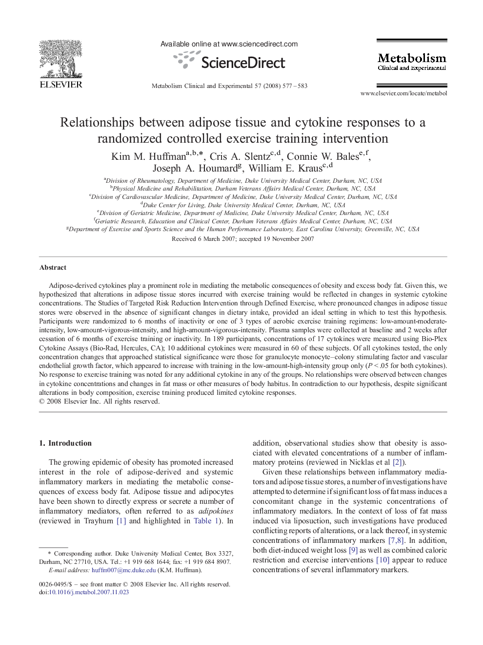 Relationships between adipose tissue and cytokine responses to a randomized controlled exercise training intervention