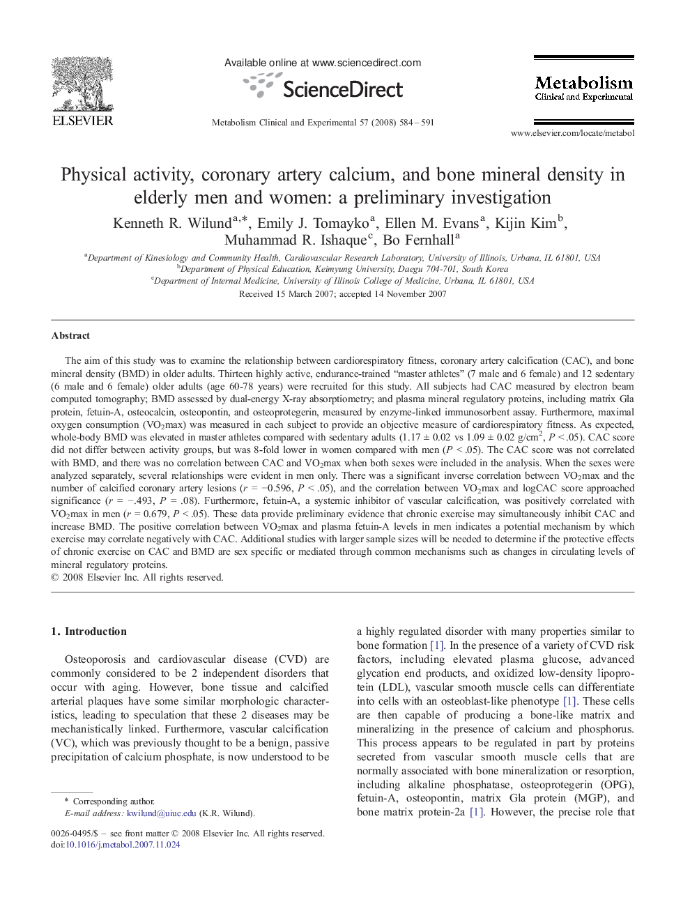 عکس صفحه اول مقاله: Physical activity, coronary artery calcium, and bone mineral density in elderly men and women: a preliminary investigation Physical activity, coronary artery calcium, and bone mineral density in elderly men and women: a preliminary investigation