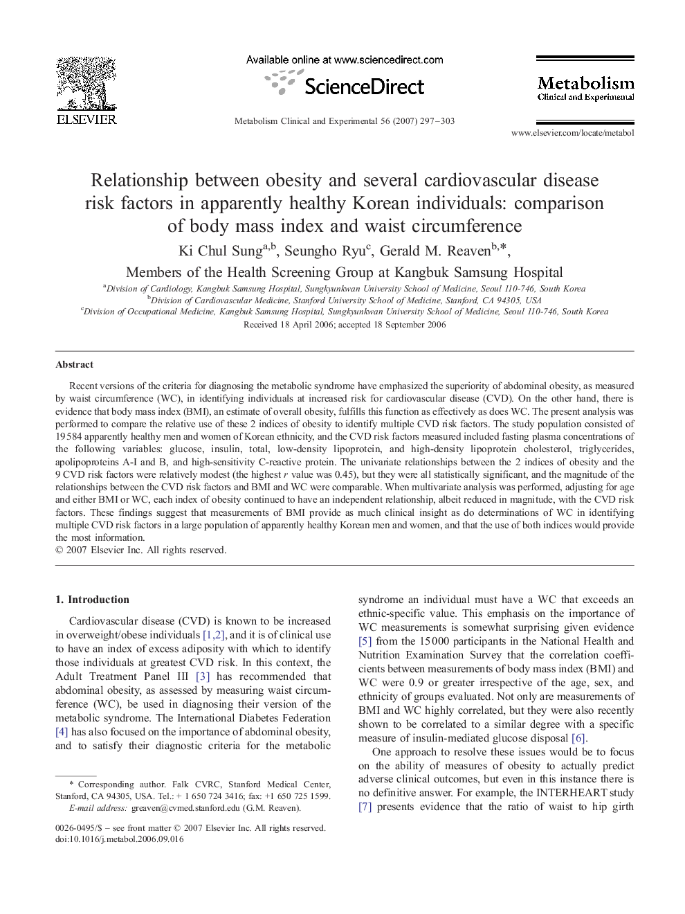 Relationship between obesity and several cardiovascular disease risk factors in apparently healthy Korean individuals: comparison of body mass index and waist circumference