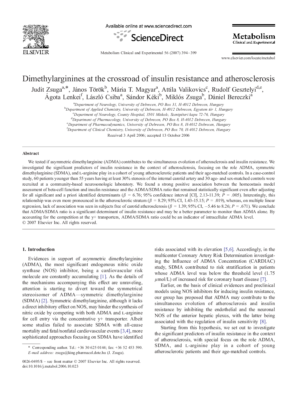 Dimethylarginines at the crossroad of insulin resistance and atherosclerosis