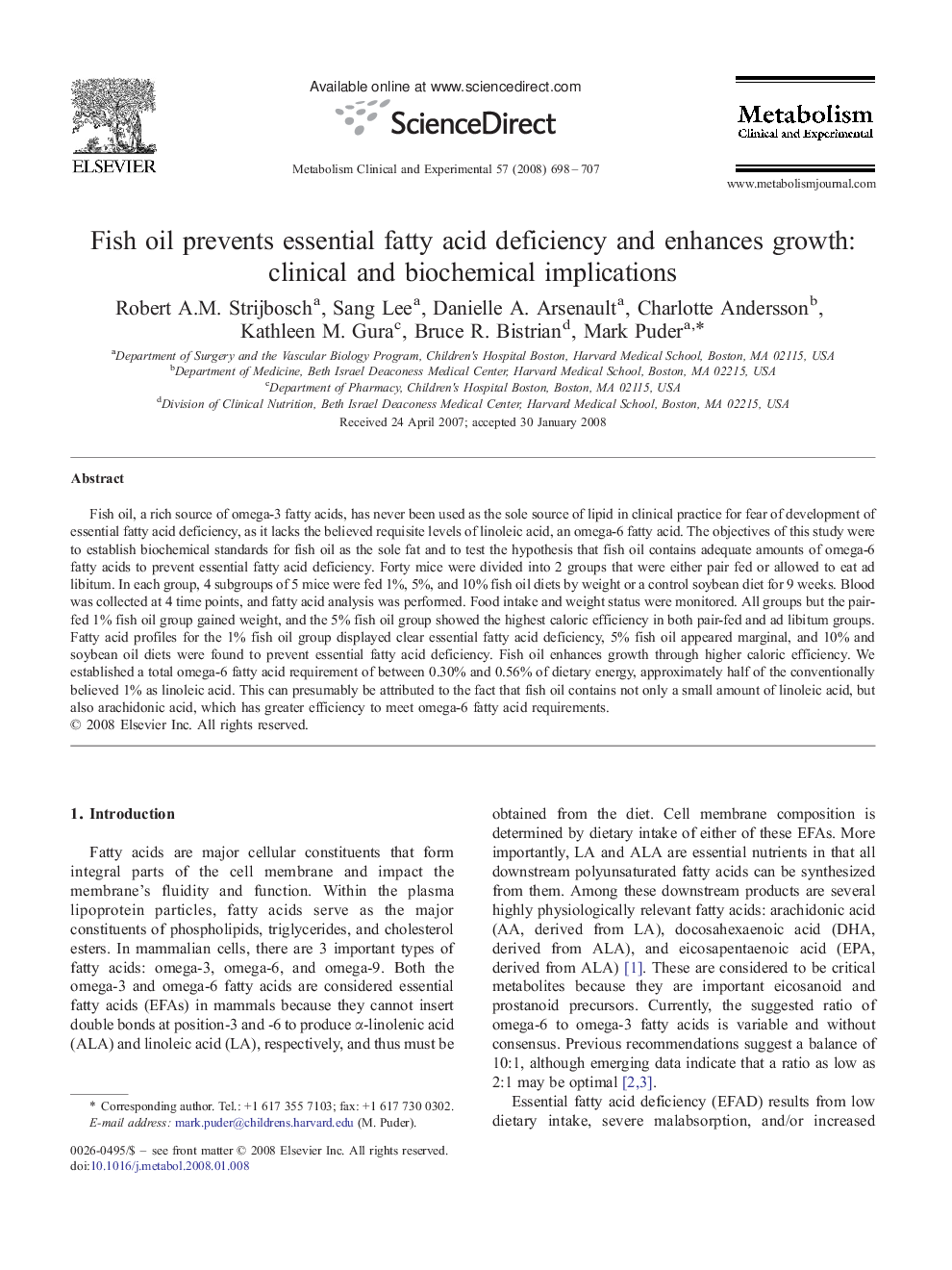 Fish oil prevents essential fatty acid deficiency and enhances growth: clinical and biochemical implications