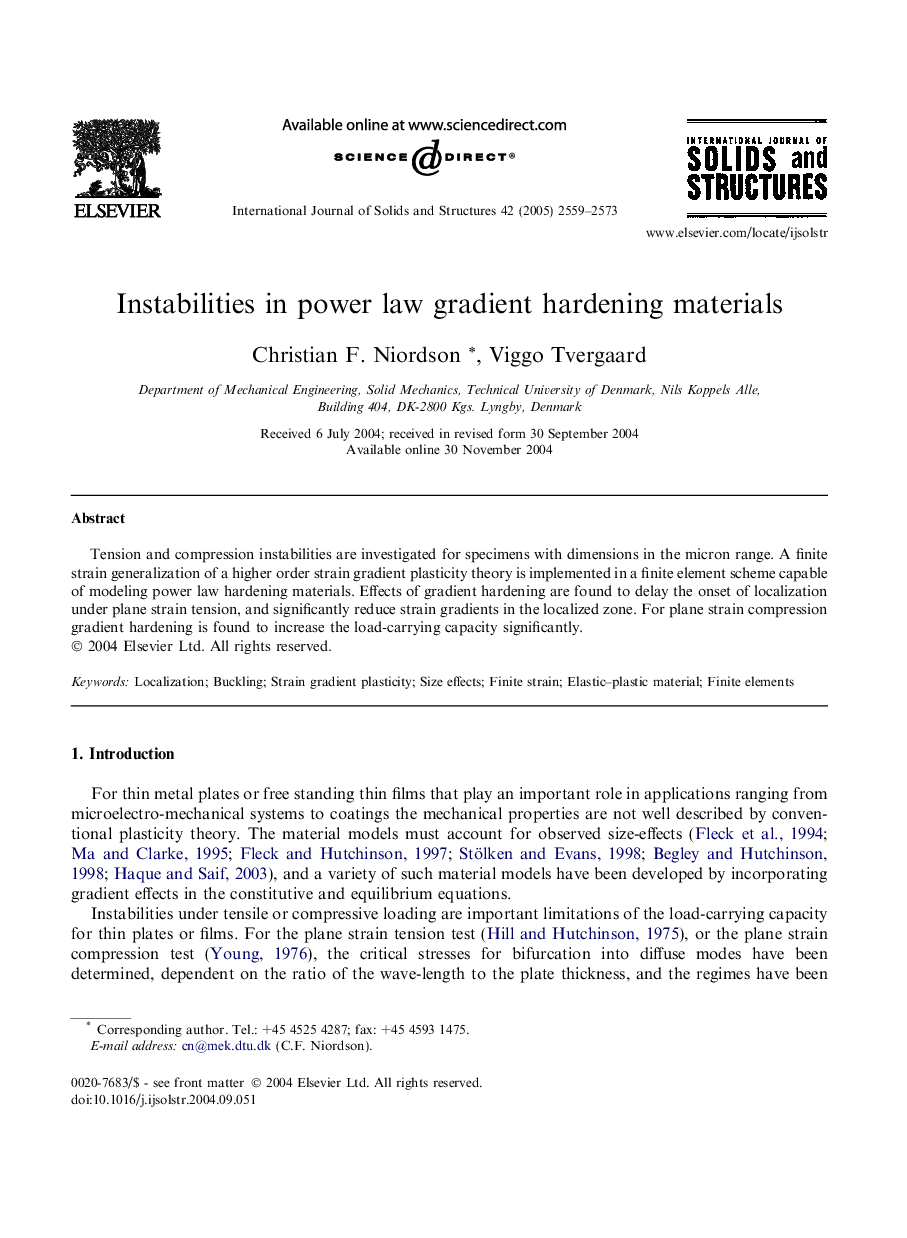 Instabilities in power law gradient hardening materials