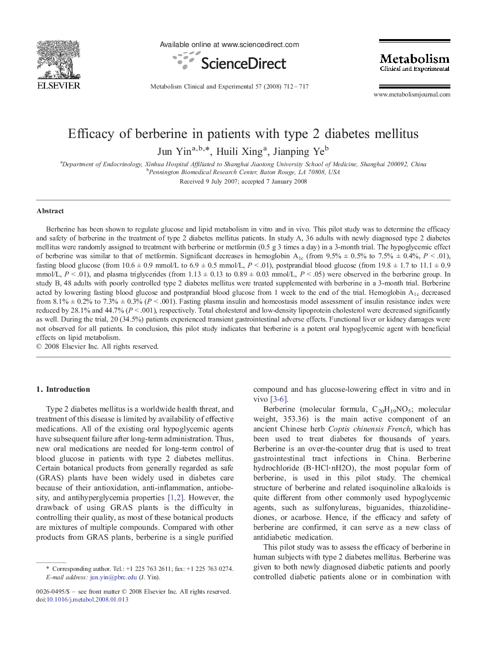عکس صفحه اول مقاله: Efficacy of berberine in patients with type 2 diabetes mellitus Efficacy of berberine in patients with type 2 diabetes mellitus
