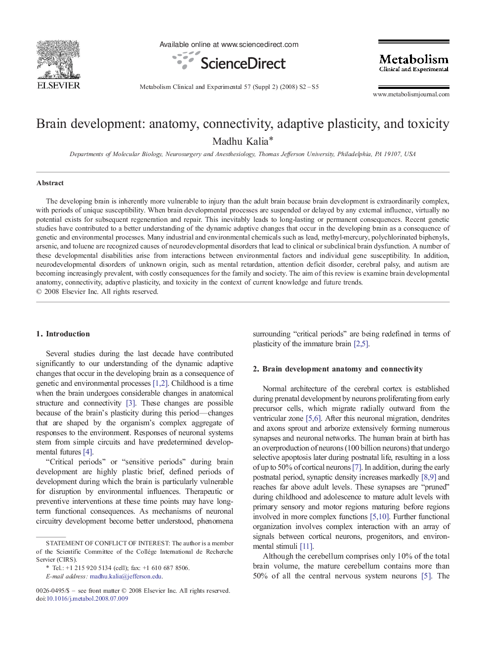 Brain development: anatomy, connectivity, adaptive plasticity, and toxicity 
