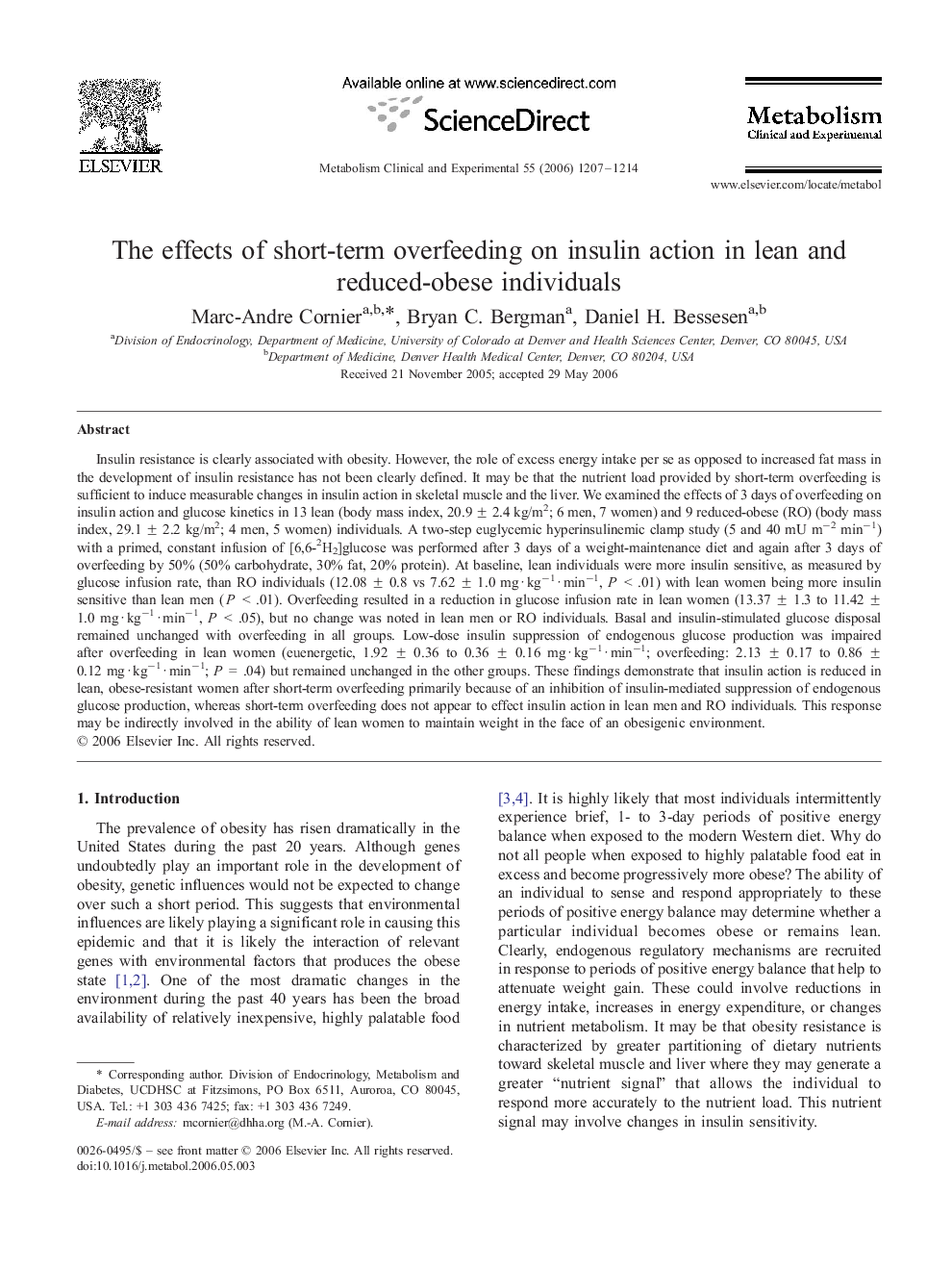 عکس صفحه اول مقاله: The effects of short-term overfeeding on insulin action in lean and reduced-obese individuals The effects of short-term overfeeding on insulin action in lean and reduced-obese individuals