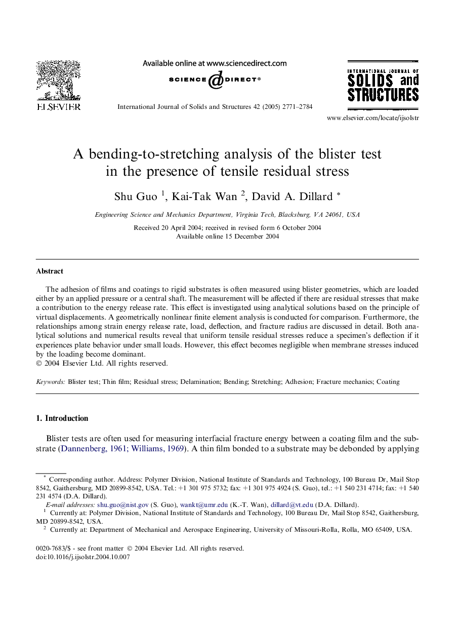 A bending-to-stretching analysis of the blister test in the presence of tensile residual stress