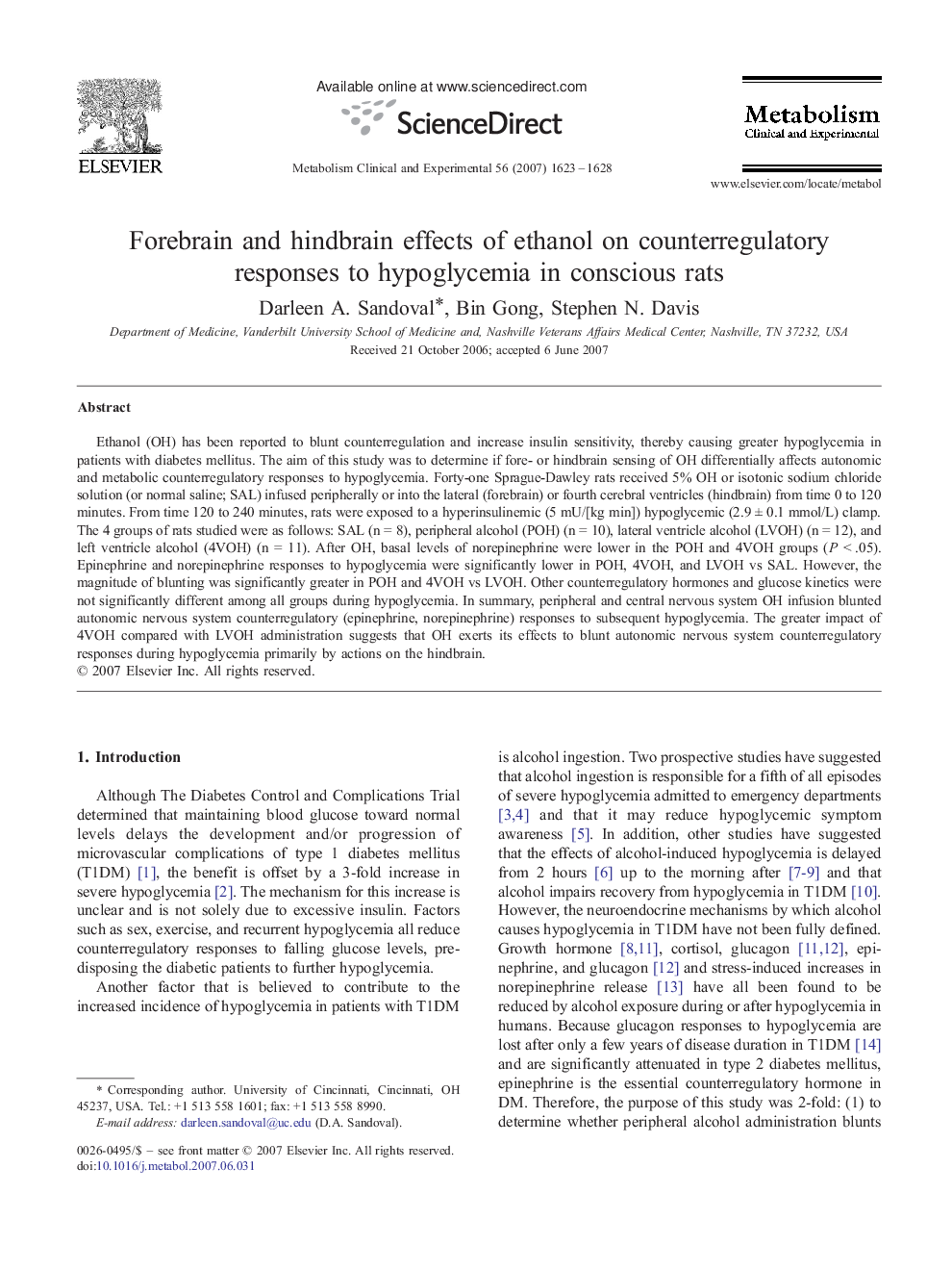 Forebrain and hindbrain effects of ethanol on counterregulatory responses to hypoglycemia in conscious rats