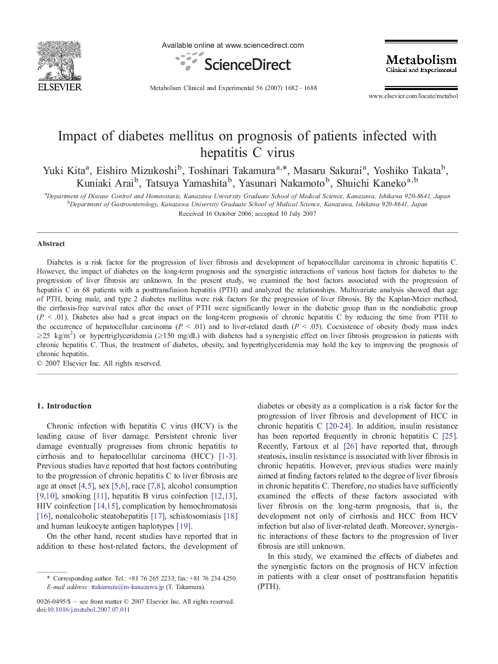 Impact of diabetes mellitus on prognosis of patients infected with hepatitis C virus
