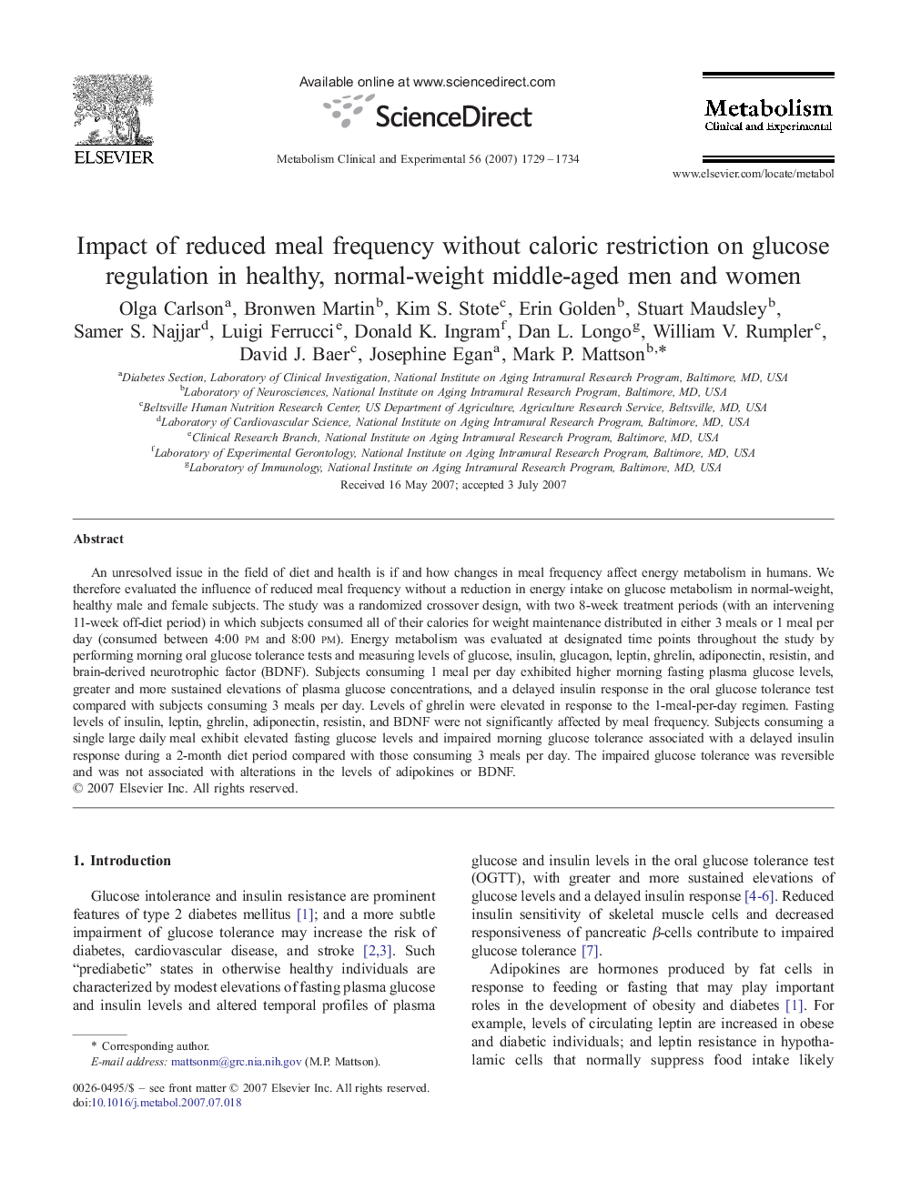 Impact of reduced meal frequency without caloric restriction on glucose regulation in healthy, normal-weight middle-aged men and women