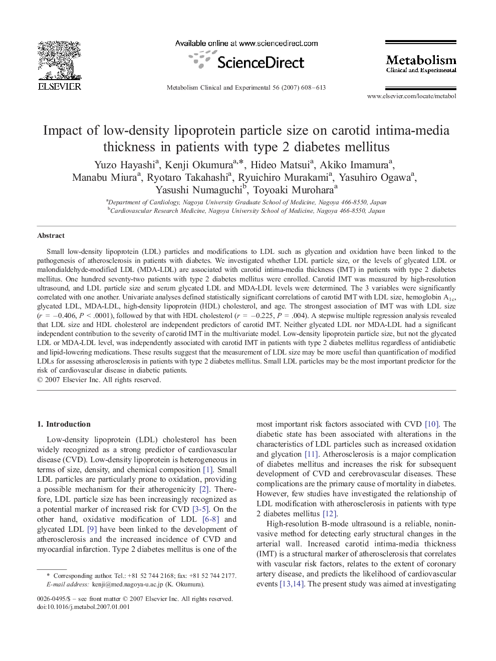 Impact of low-density lipoprotein particle size on carotid intima-media thickness in patients with type 2 diabetes mellitus