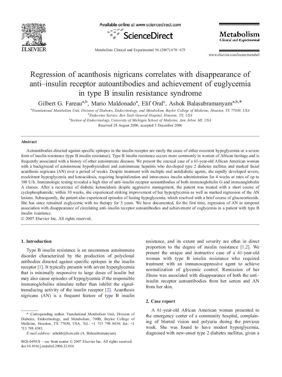 Regression of acanthosis nigricans correlates with disappearance of anti–insulin receptor autoantibodies and achievement of euglycemia in type B insulin resistance syndrome
