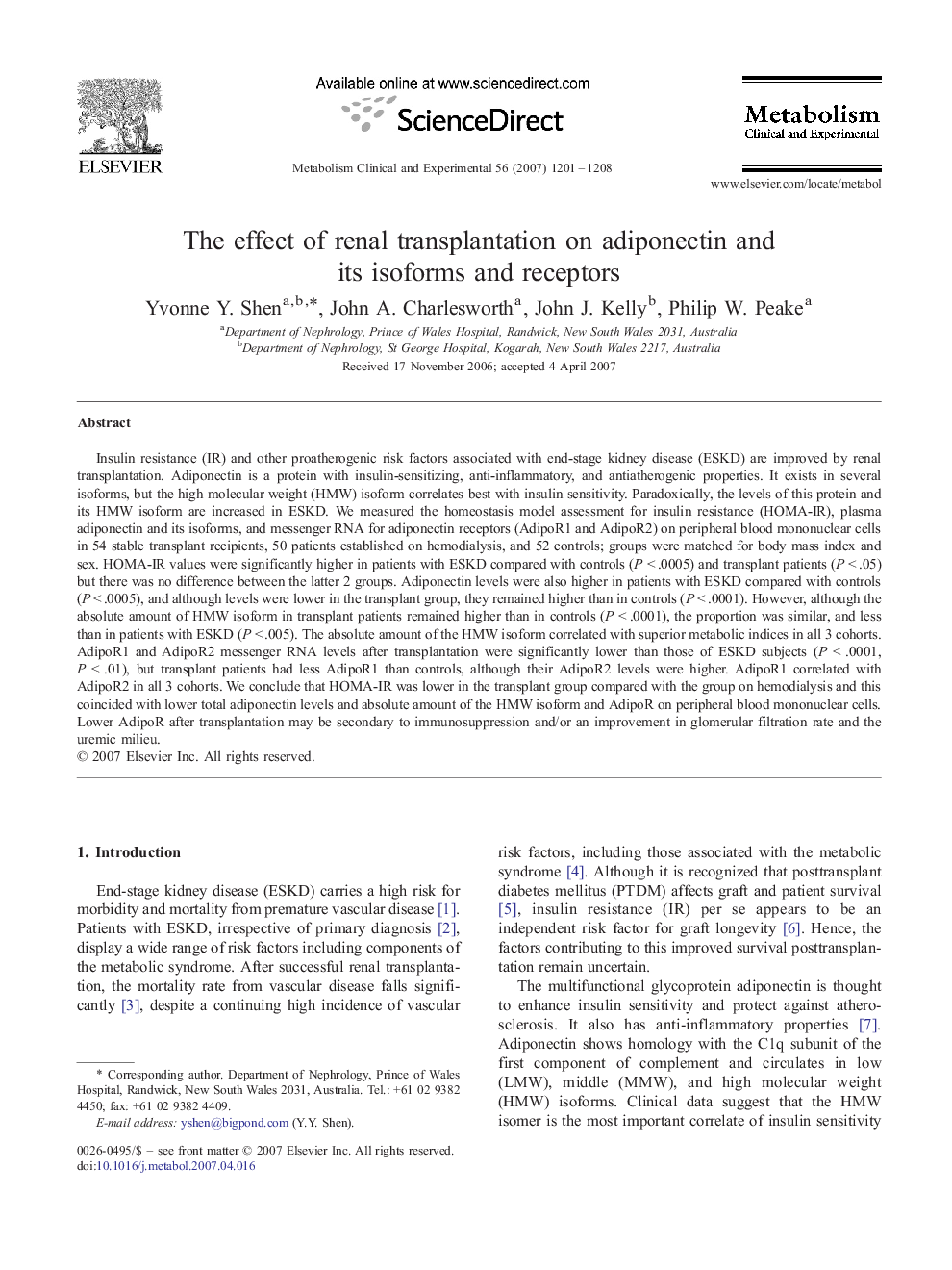 The effect of renal transplantation on adiponectin and its isoforms and receptors