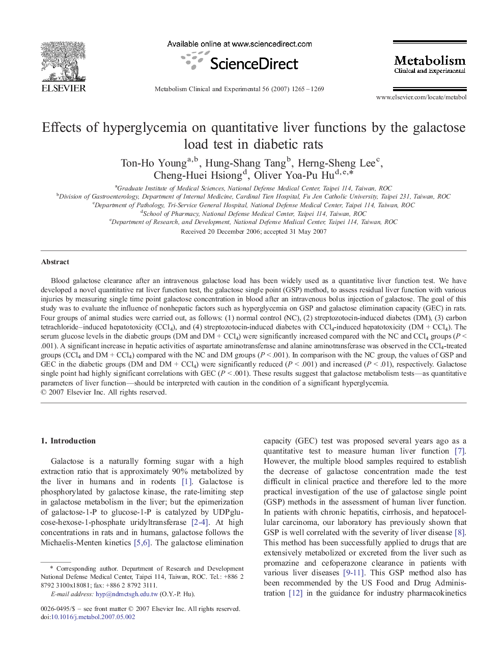 Effects of hyperglycemia on quantitative liver functions by the galactose load test in diabetic rats