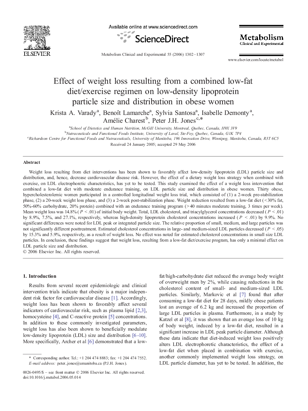 Effect of weight loss resulting from a combined low-fat diet/exercise regimen on low-density lipoprotein particle size and distribution in obese women