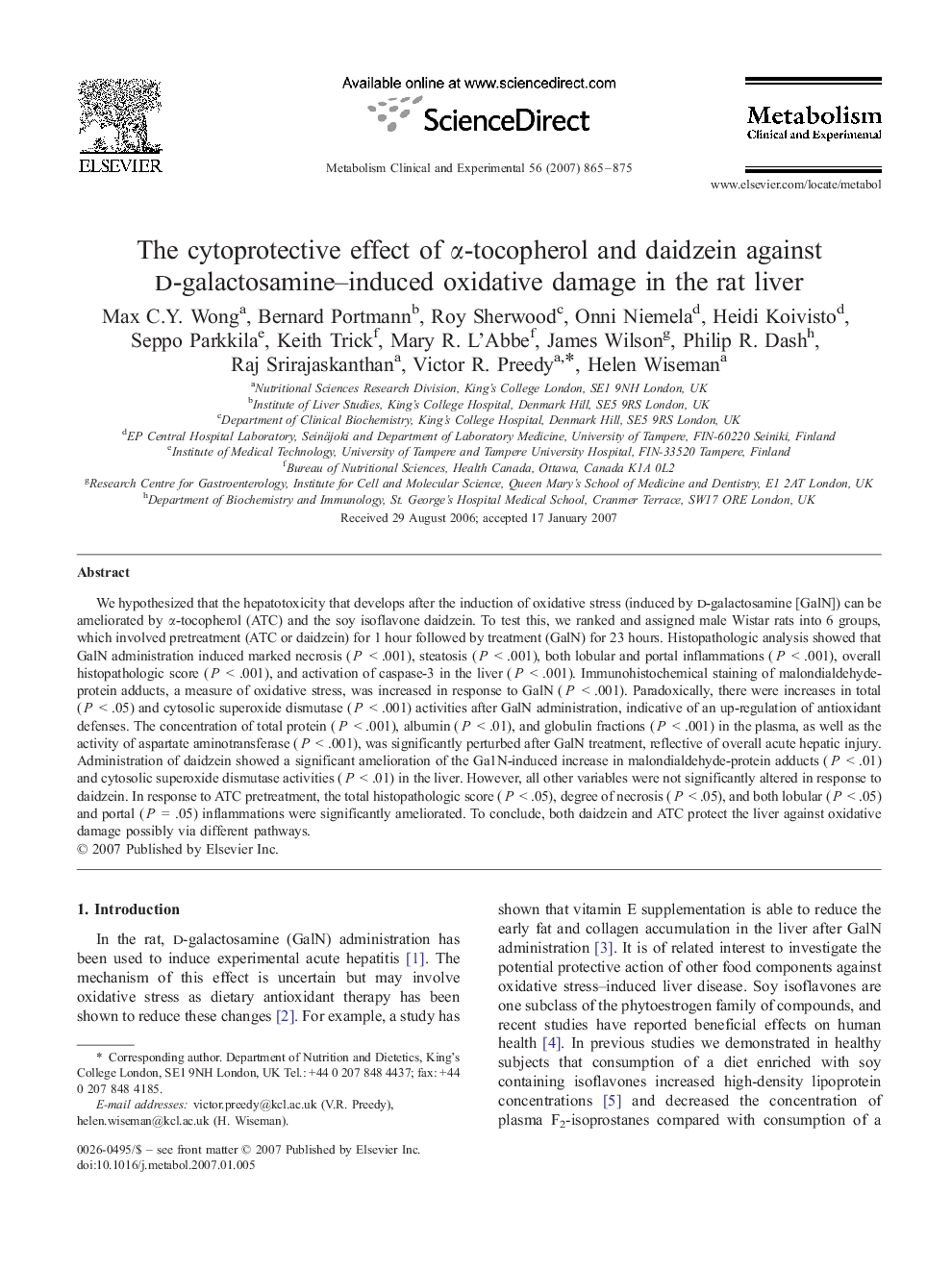The cytoprotective effect of α-tocopherol and daidzein against d-galactosamine–induced oxidative damage in the rat liver