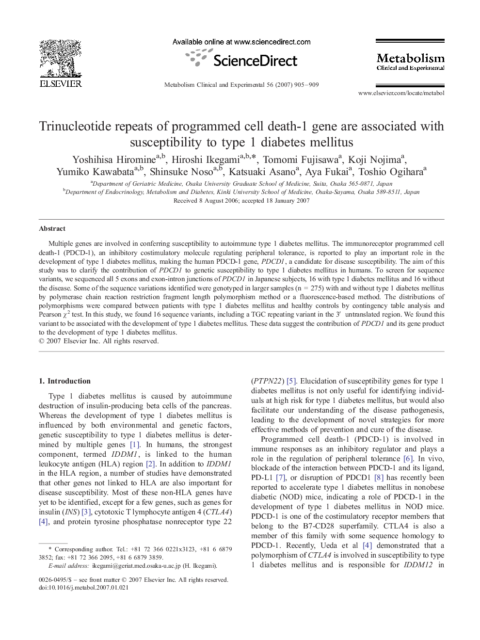 Trinucleotide repeats of programmed cell death-1 gene are associated with susceptibility to type 1 diabetes mellitus