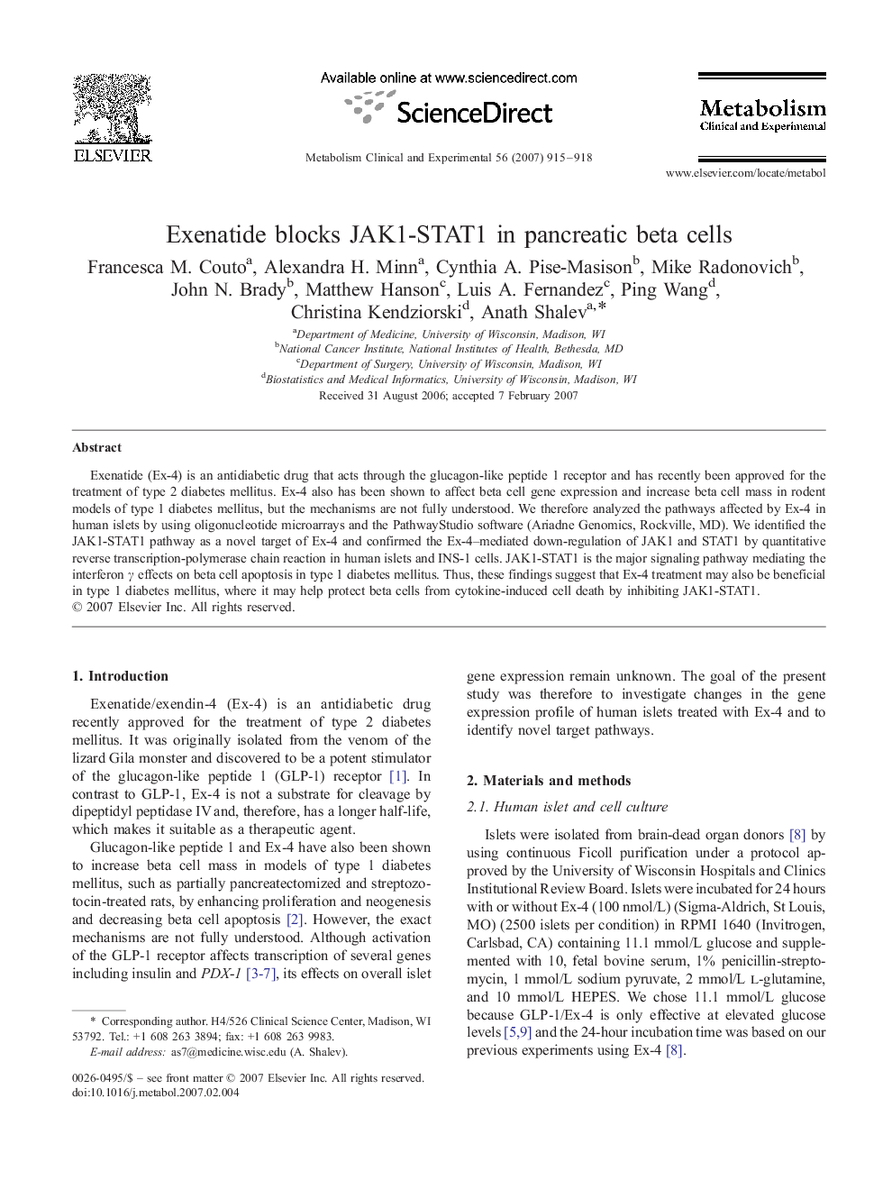 Exenatide blocks JAK1-STAT1 in pancreatic beta cells