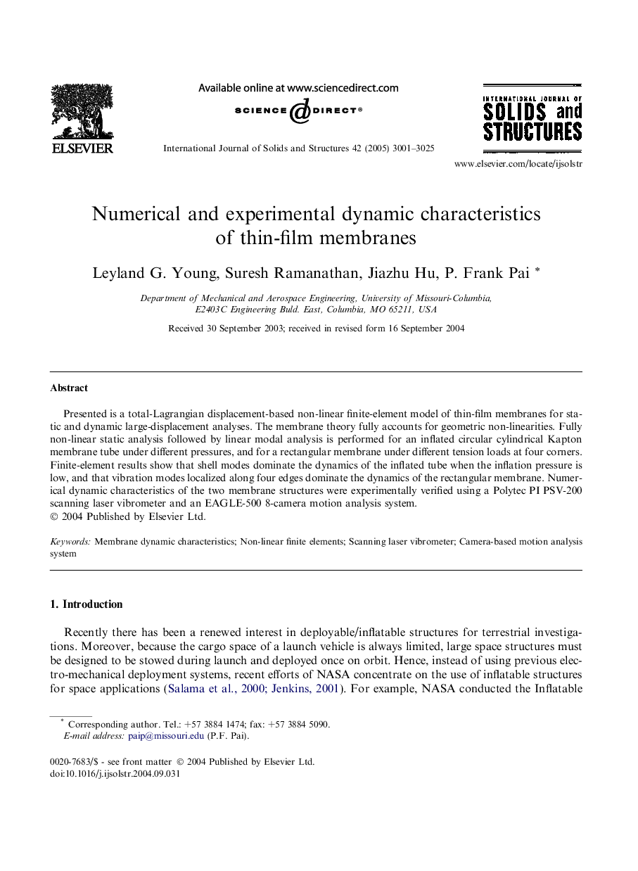 Numerical and experimental dynamic characteristics of thin-film membranes