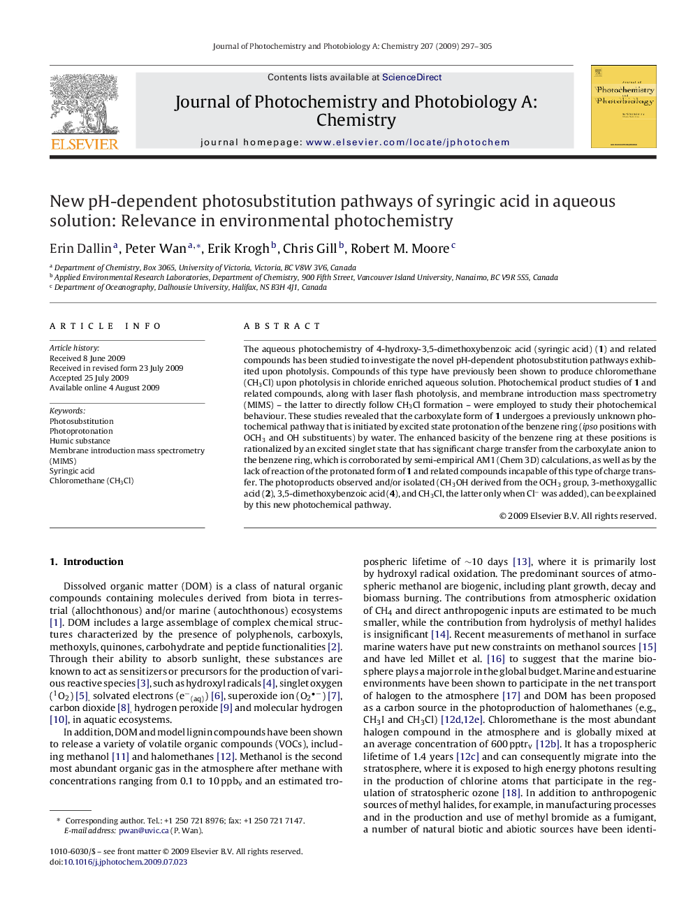 New pH-dependent photosubstitution pathways of syringic acid in aqueous solution: Relevance in environmental photochemistry