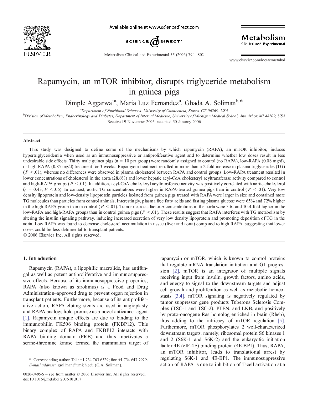 عکس صفحه اول مقاله: Rapamycin, an mTOR inhibitor, disrupts triglyceride metabolism in guinea pigs Rapamycin, an mTOR inhibitor, disrupts triglyceride metabolism in guinea pigs