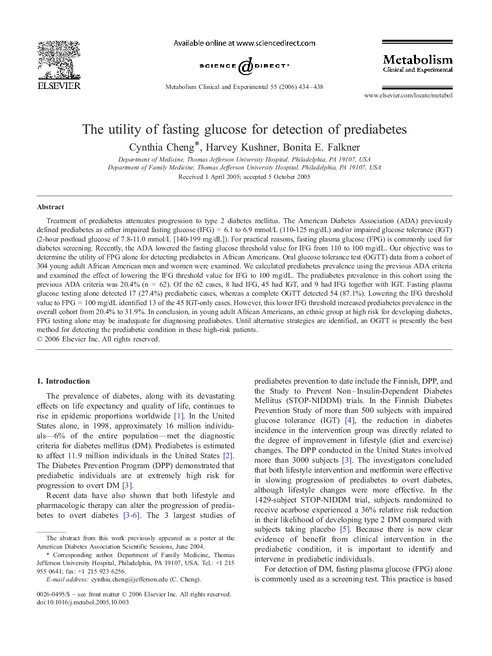 عکس صفحه اول مقاله: The utility of fasting glucose for detection of prediabetes The utility of fasting glucose for detection of prediabetes