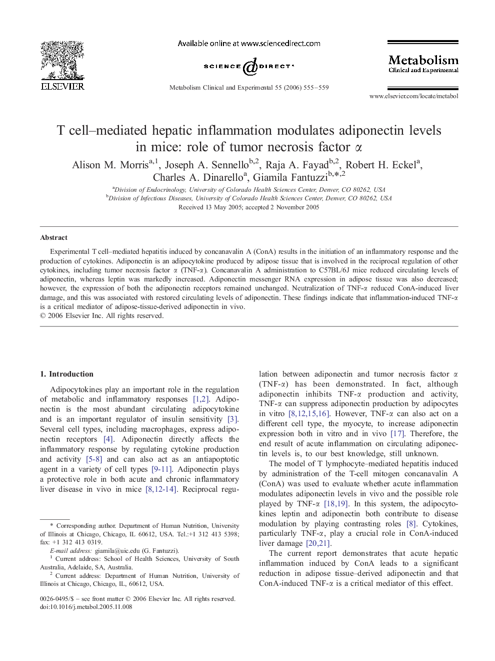 عکس صفحه اول مقاله: T cell–mediated hepatic inflammation modulates adiponectin levels in mice: role of tumor necrosis factor α T cell–mediated hepatic inflammation modulates adiponectin levels in mice: role of tumor necrosis factor α