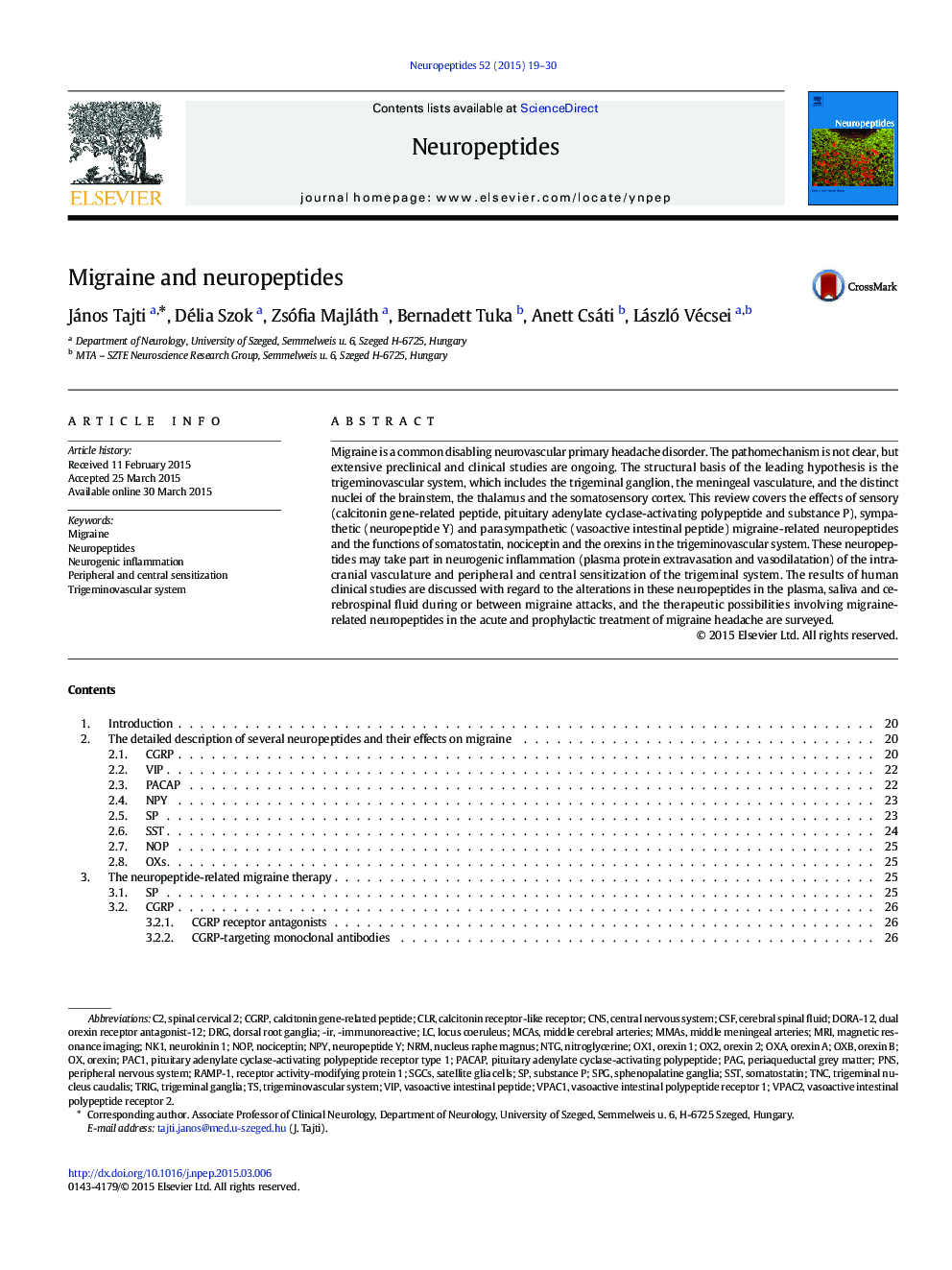 Migraine and neuropeptides