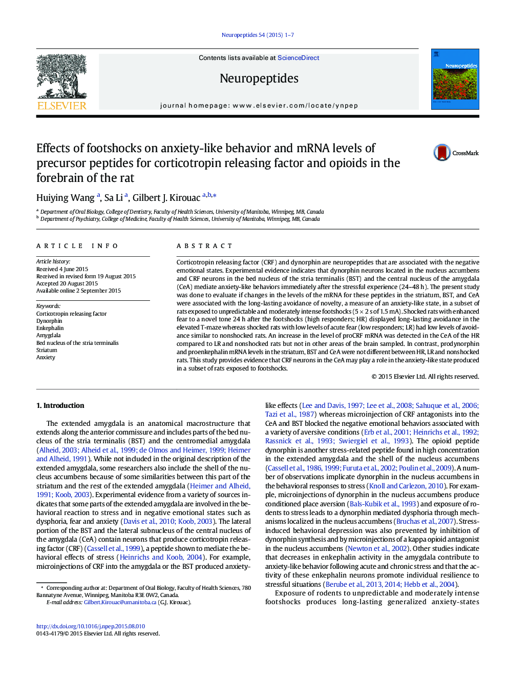 Effects of footshocks on anxiety-like behavior and mRNA levels of precursor peptides for corticotropin releasing factor and opioids in the forebrain of the rat