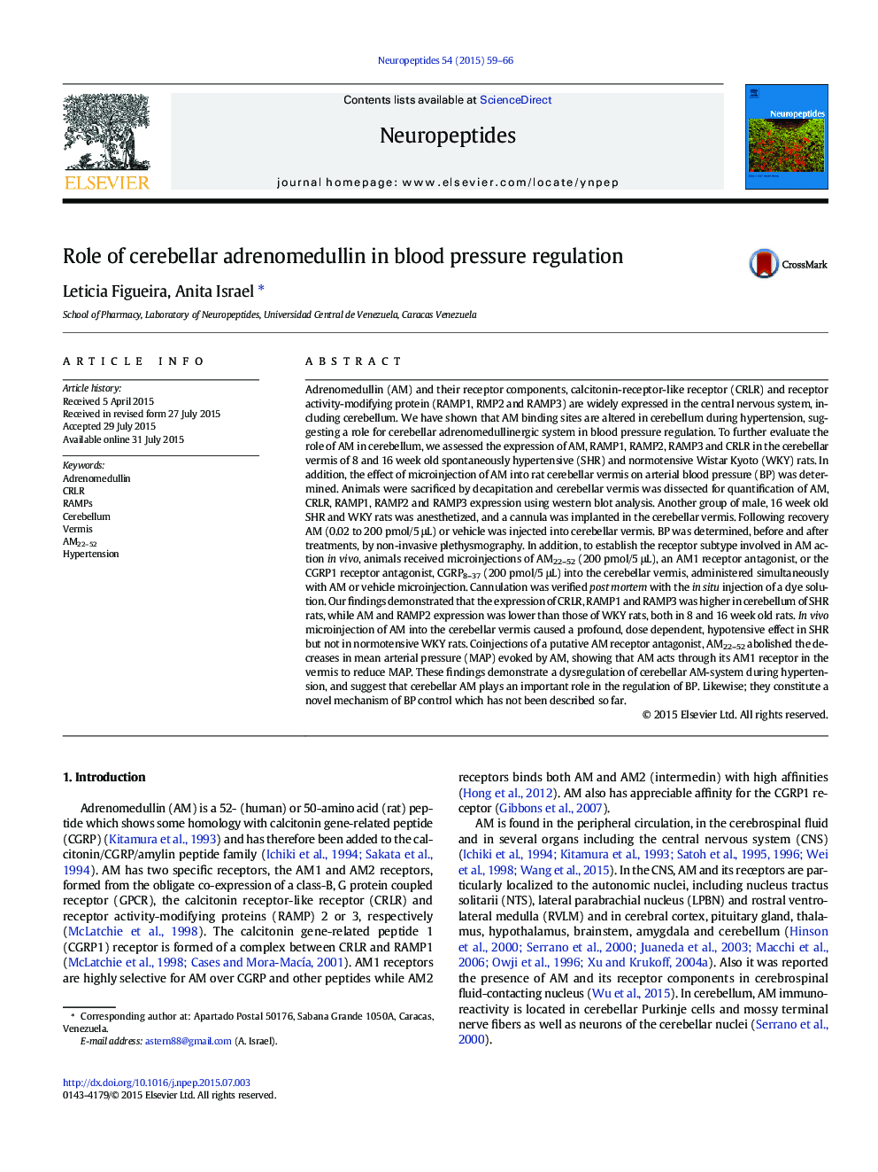 Role of cerebellar adrenomedullin in blood pressure regulation