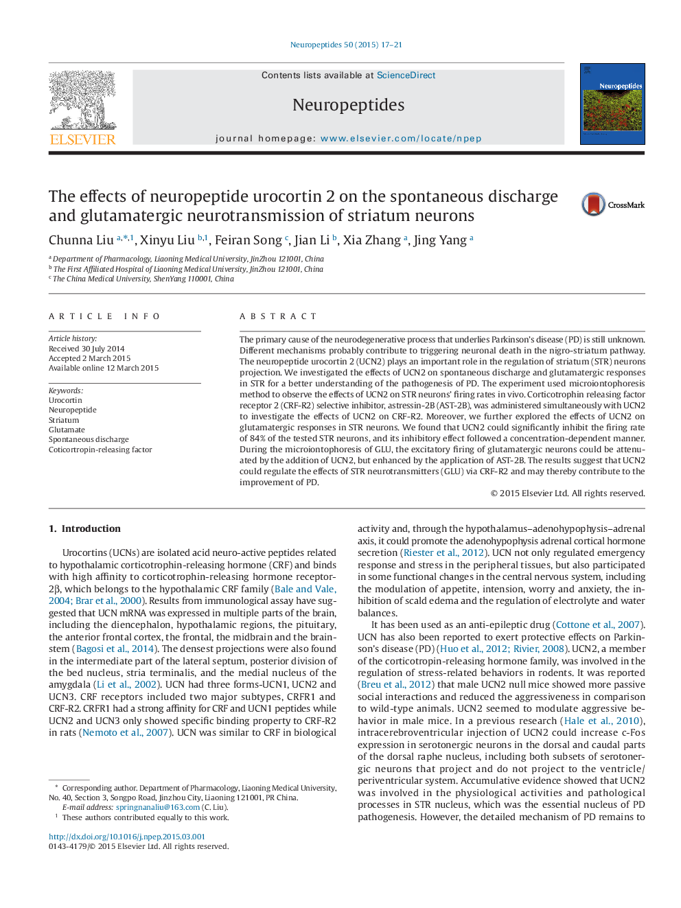 The effects of neuropeptide urocortin 2 on the spontaneous discharge and glutamatergic neurotransmission of striatum neurons