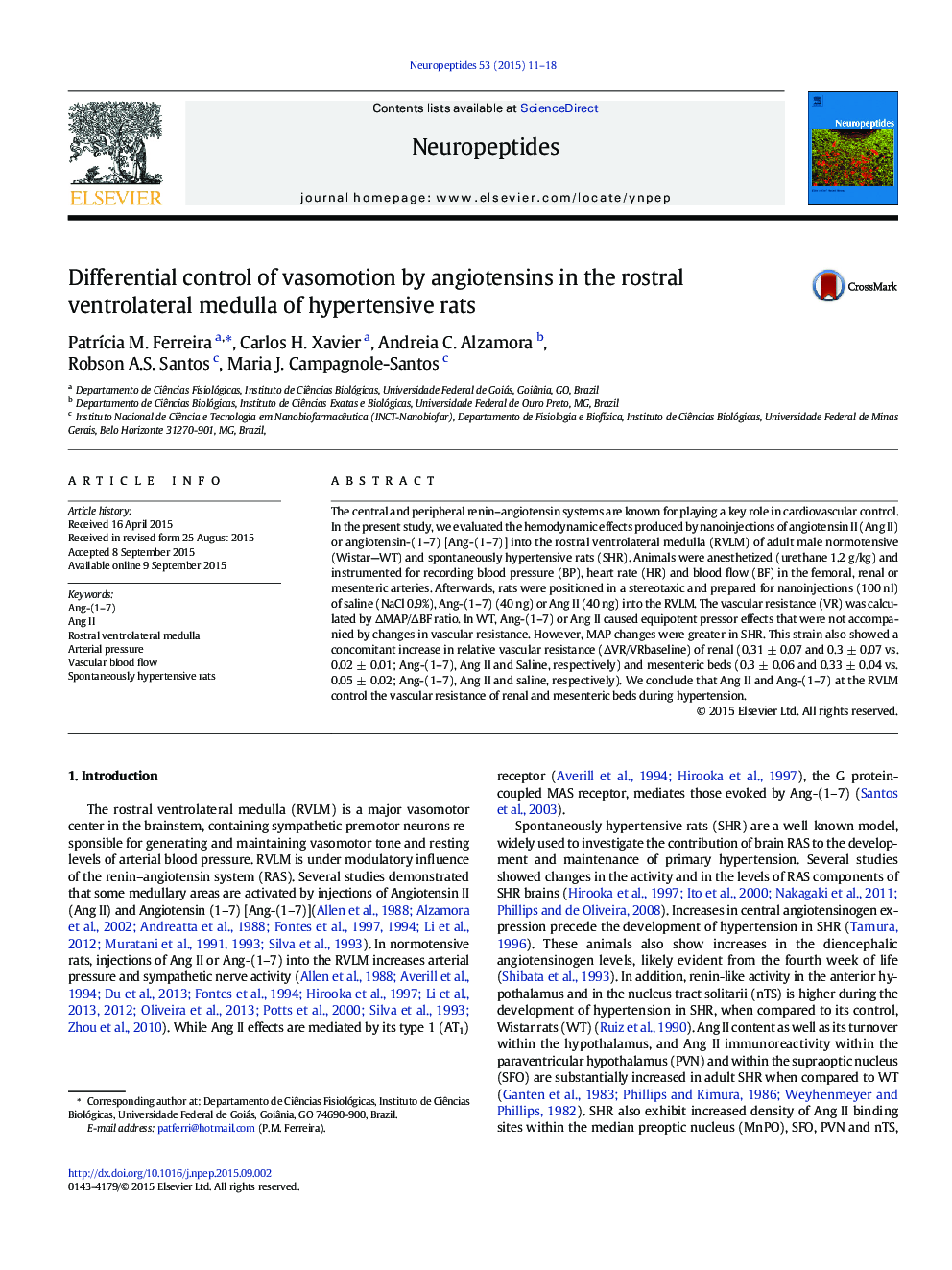 Differential control of vasomotion by angiotensins in the rostral ventrolateral medulla of hypertensive rats